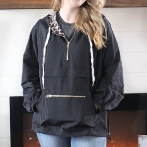 Main Strip Black with Leopard Hooded Windbreaker